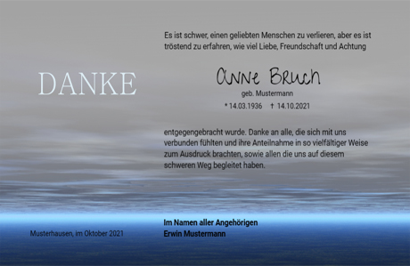 Trauer Dankeskarte Seebestattung